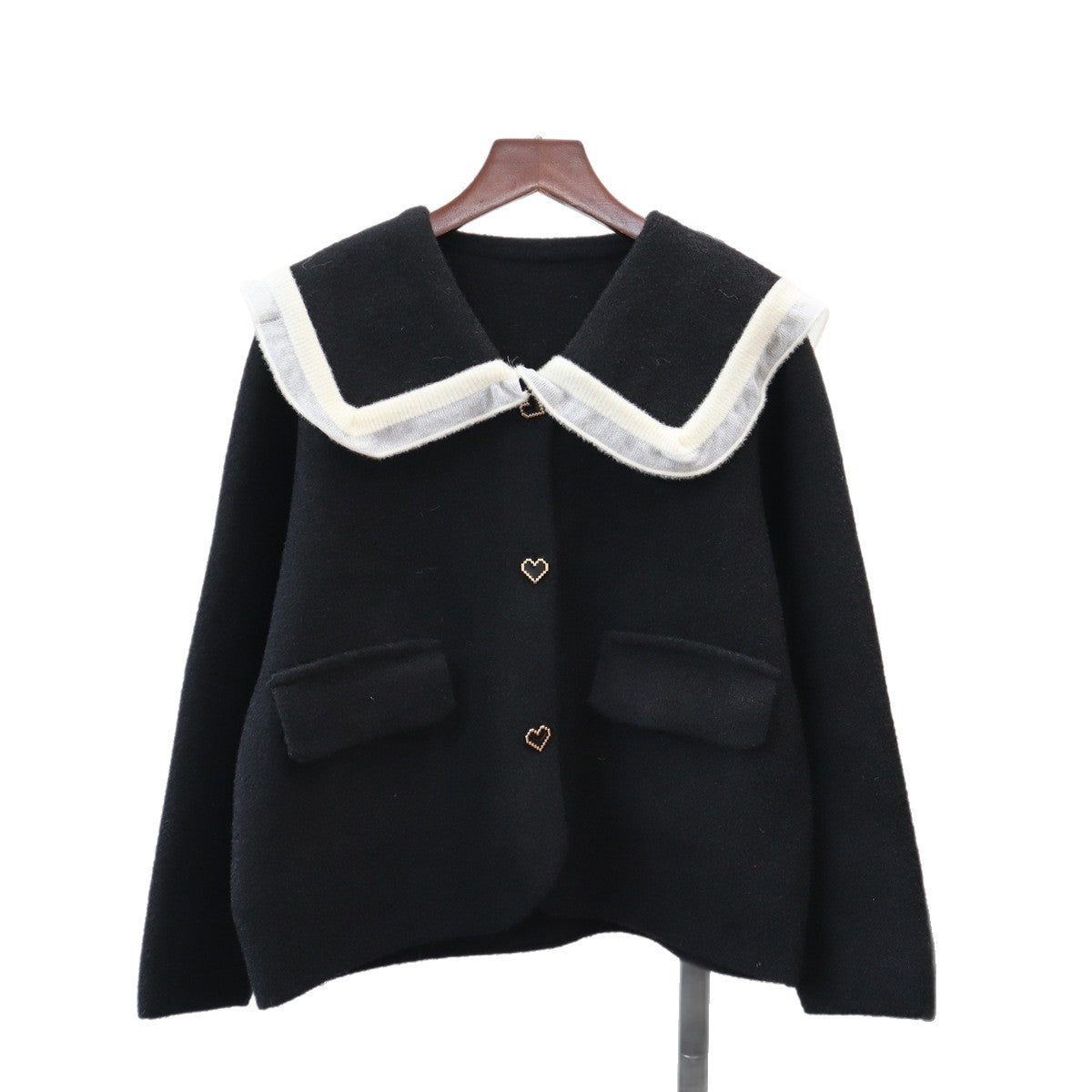 Women's Doll Collar Heart Pattern Jacket | Single-Breasted, One Size