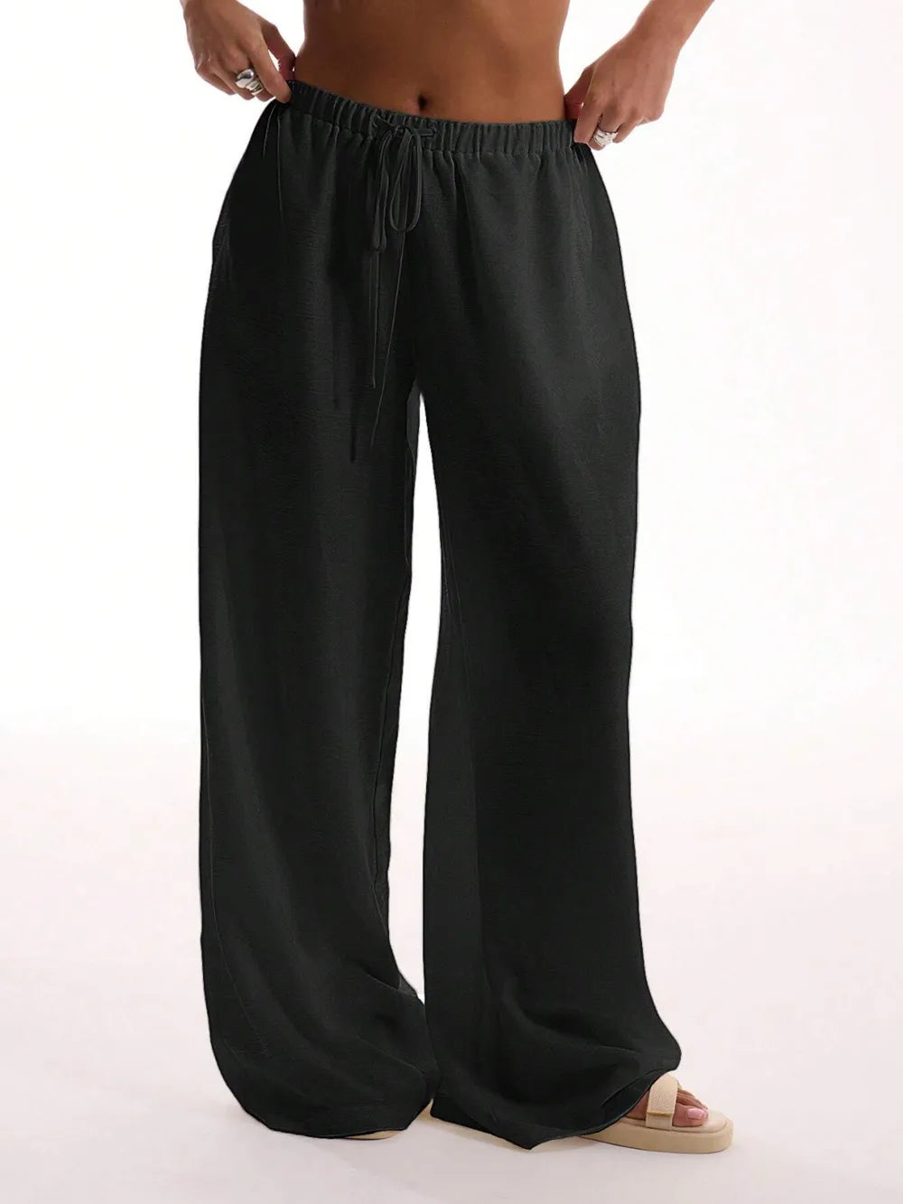 Women's Drawstring Wide Leg Pants | Pockets, 4 Colors - White