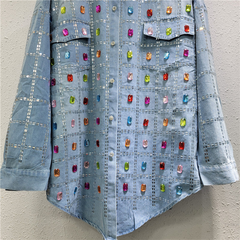 Women's Blue Denim Shirt Jacket | Polo Collar, One Size