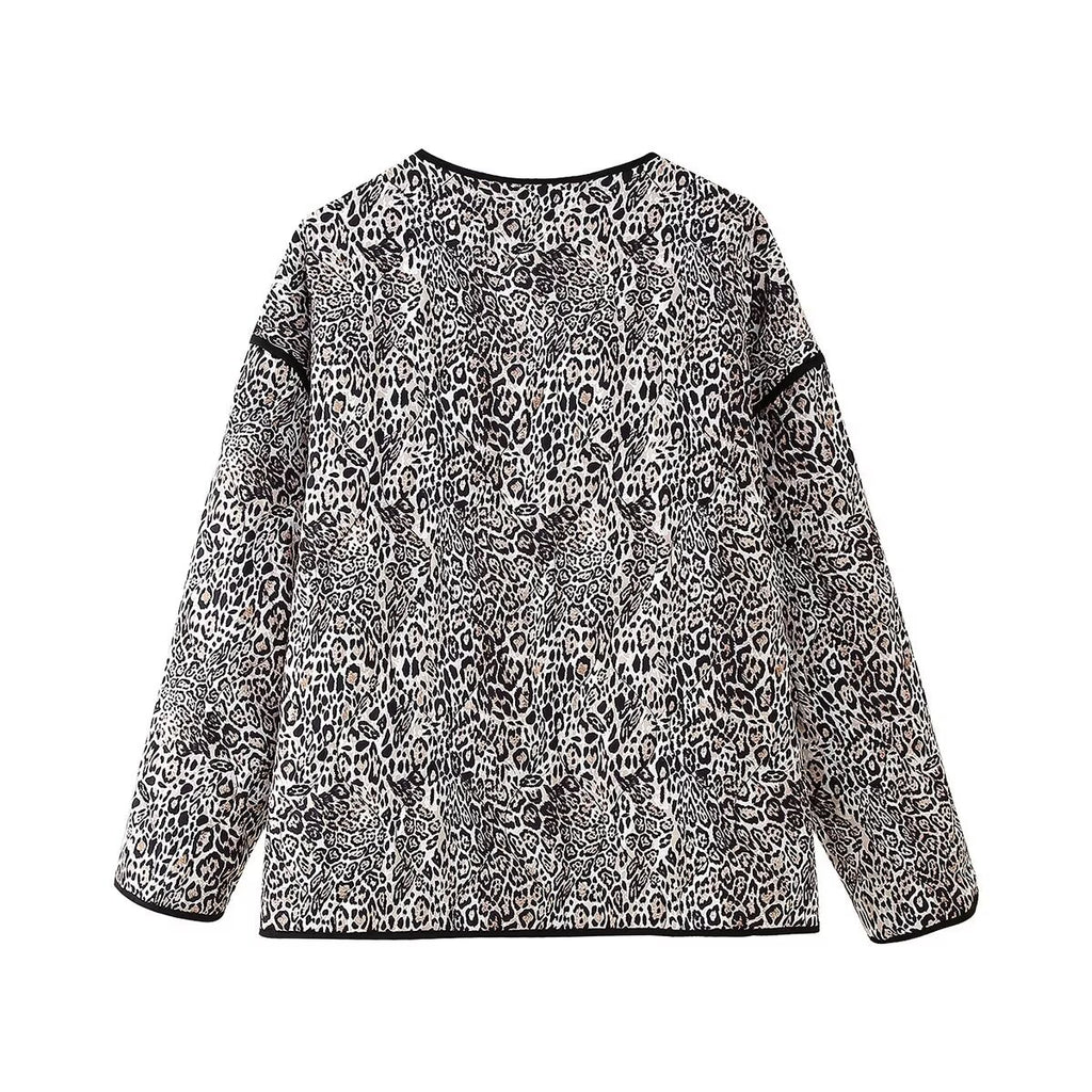 Women's Leopard Print Coat | Microfiber Fill, Round Neck, Long Sleeve