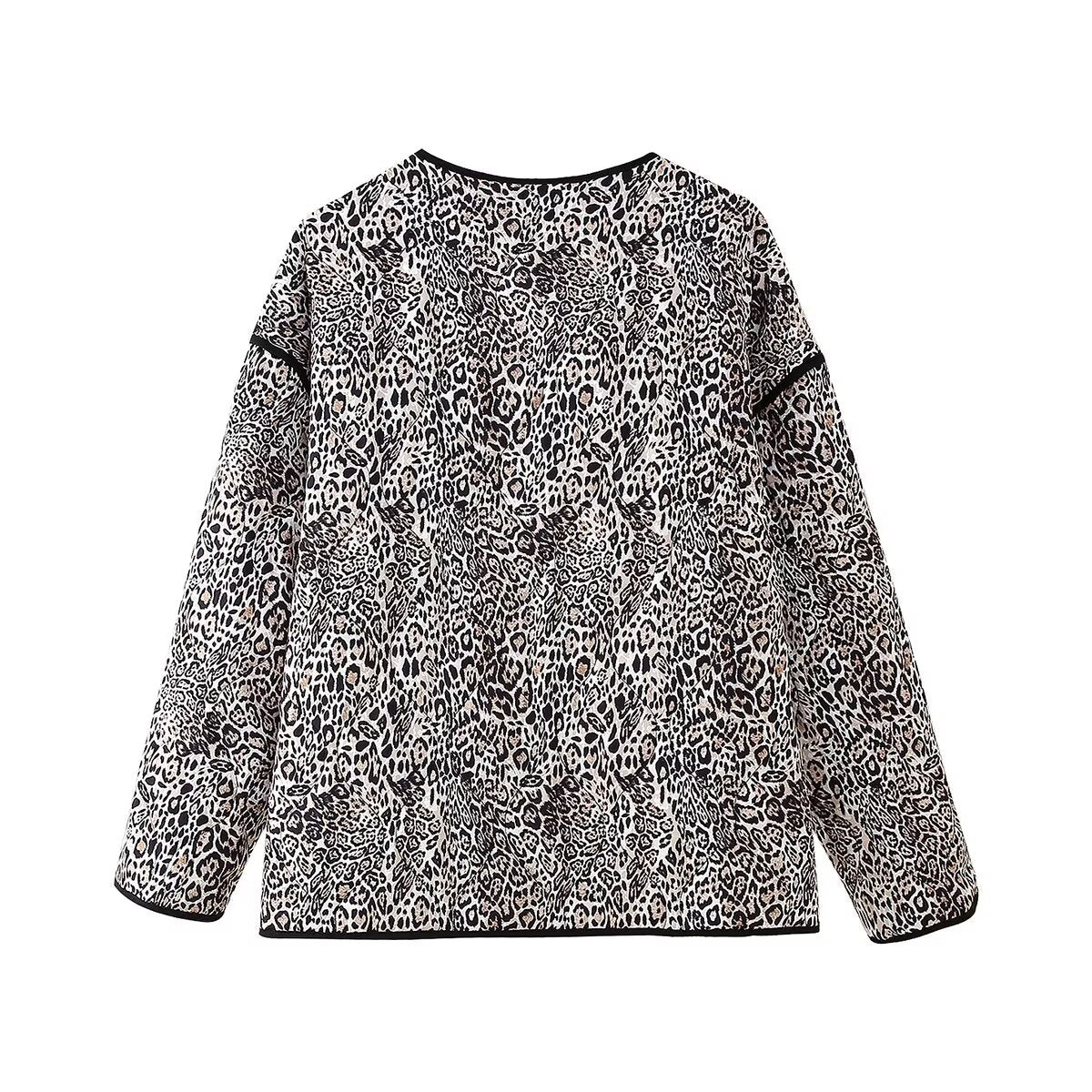 Women's Leopard Print Coat | Microfiber Fill, Round Neck, Long Sleeve