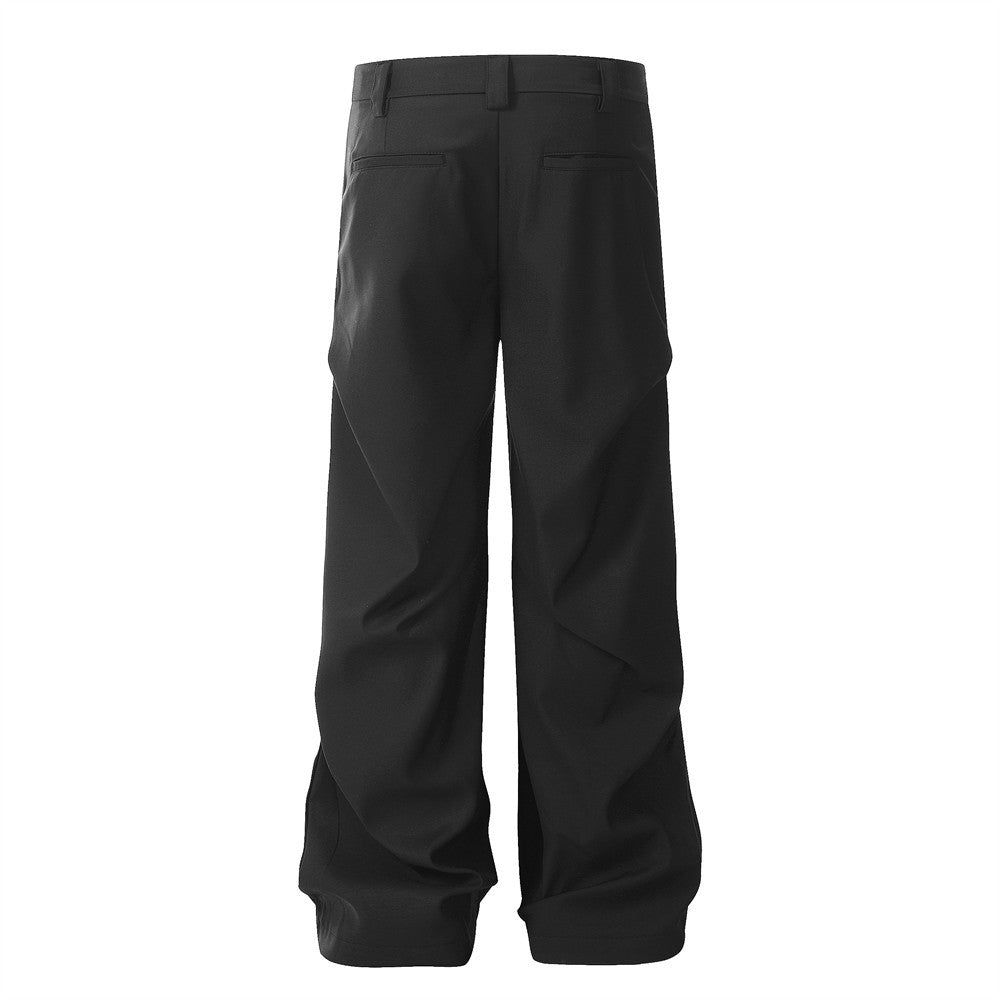 Women's Black Pleated Wide Leg Pants | Straight Leg, Mid Waist