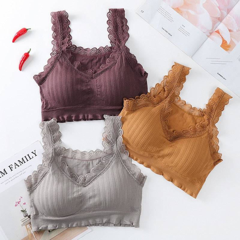 Women's Lace Cotton Sports Bra | Yoga Top, One Size, 6 Colors