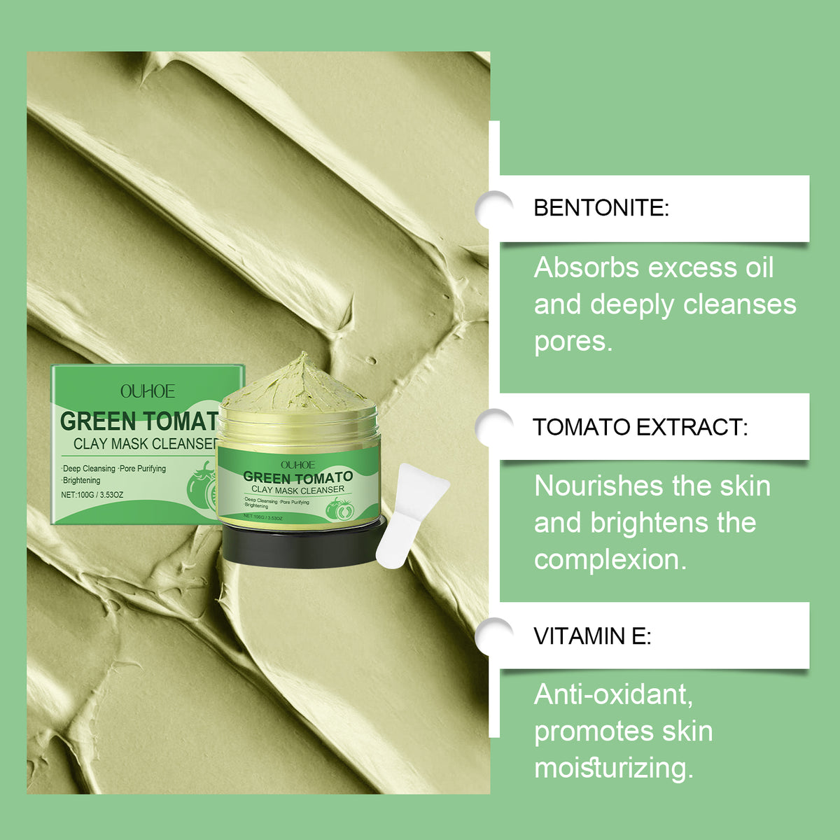 Green Tomato Clay Face Mask | Bentonite, Pore Cleansing