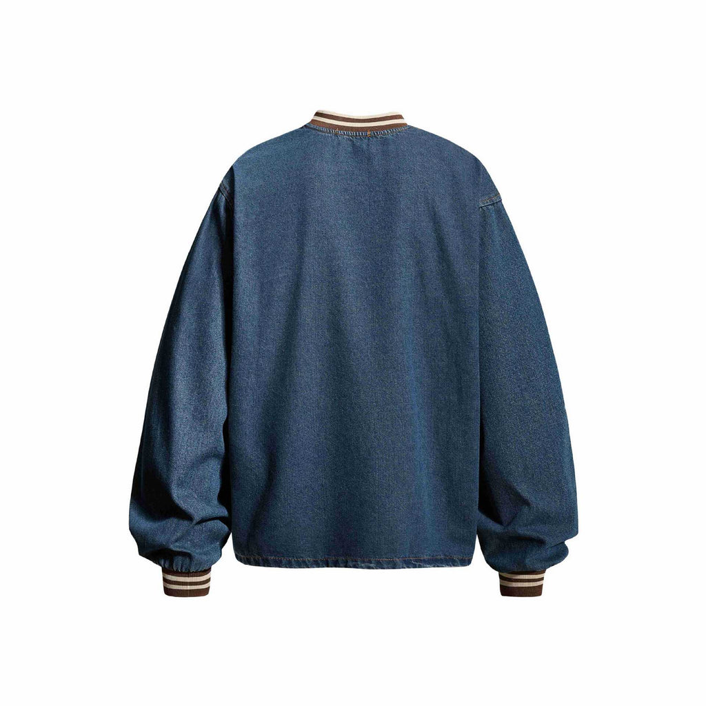 Women's Blue Distressed Embroidered Letter Hoodie | Cotton, Loose Fit