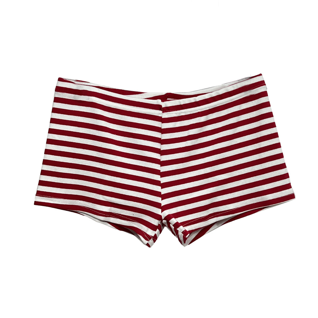 Women's Red Striped Low-Waist Shorts | Stretch Hot Pants, One Size
