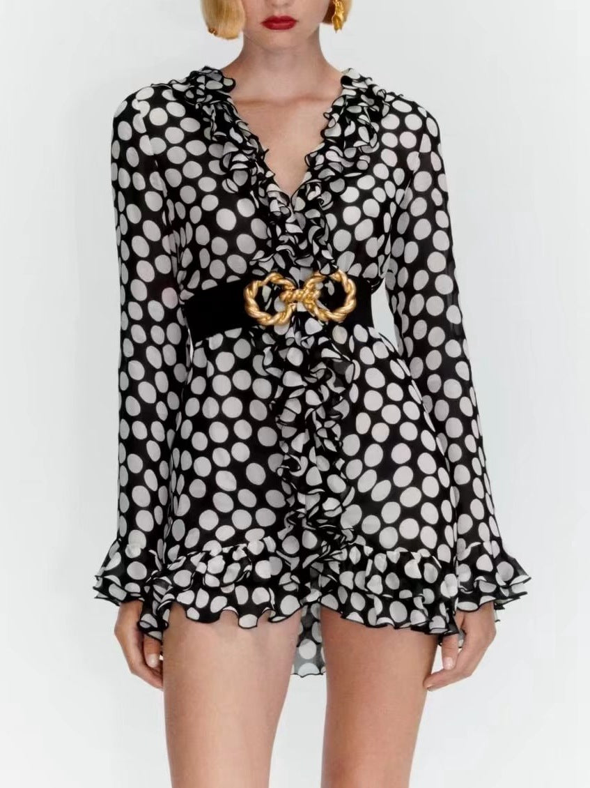 Women's Polka Dot Layered Blouse | Cotton, Long Sleeve, Loose Fit
