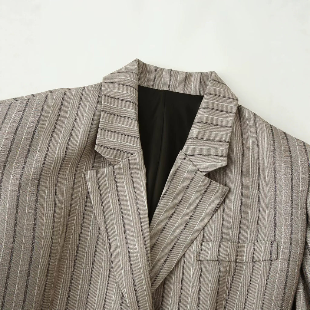 Women's Herringbone Belted Suit Jacket | Single-Breasted, Stripe