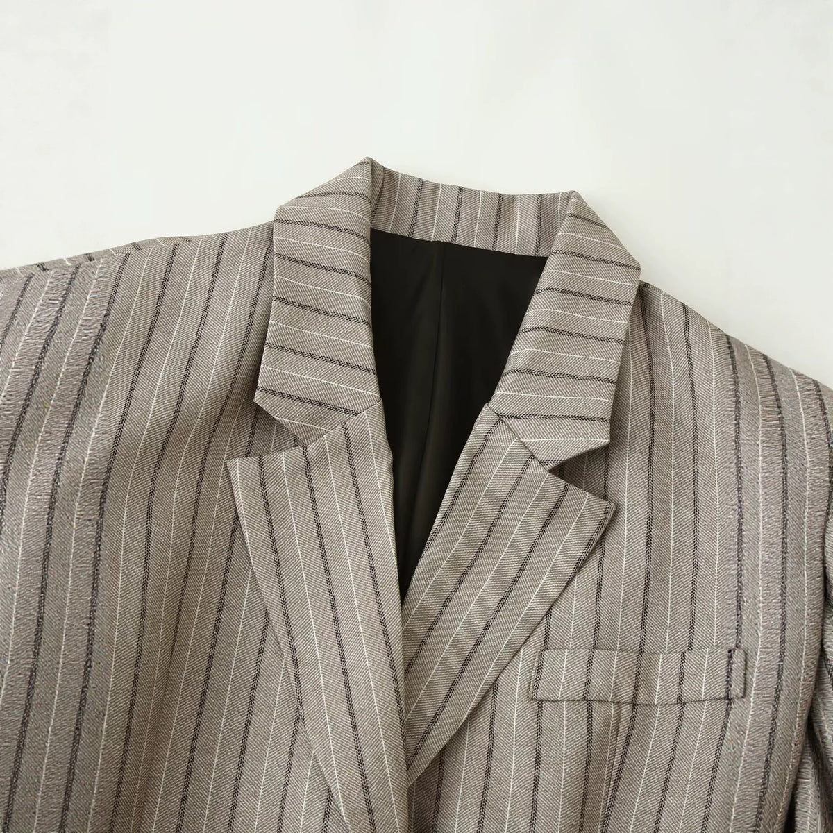 Women's Herringbone Belted Suit Jacket | Single-Breasted, Stripe