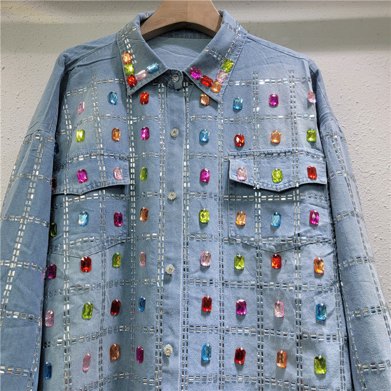 Women's Blue Denim Shirt Jacket | Polo Collar, One Size