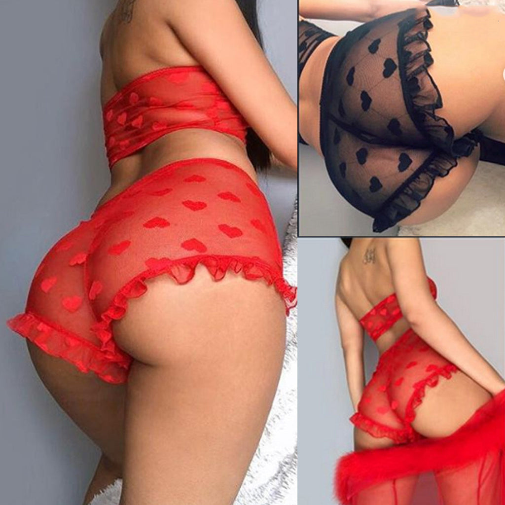 Women's Sheer Mesh Lingerie Set | Ruffle Lace Bra & Briefs
