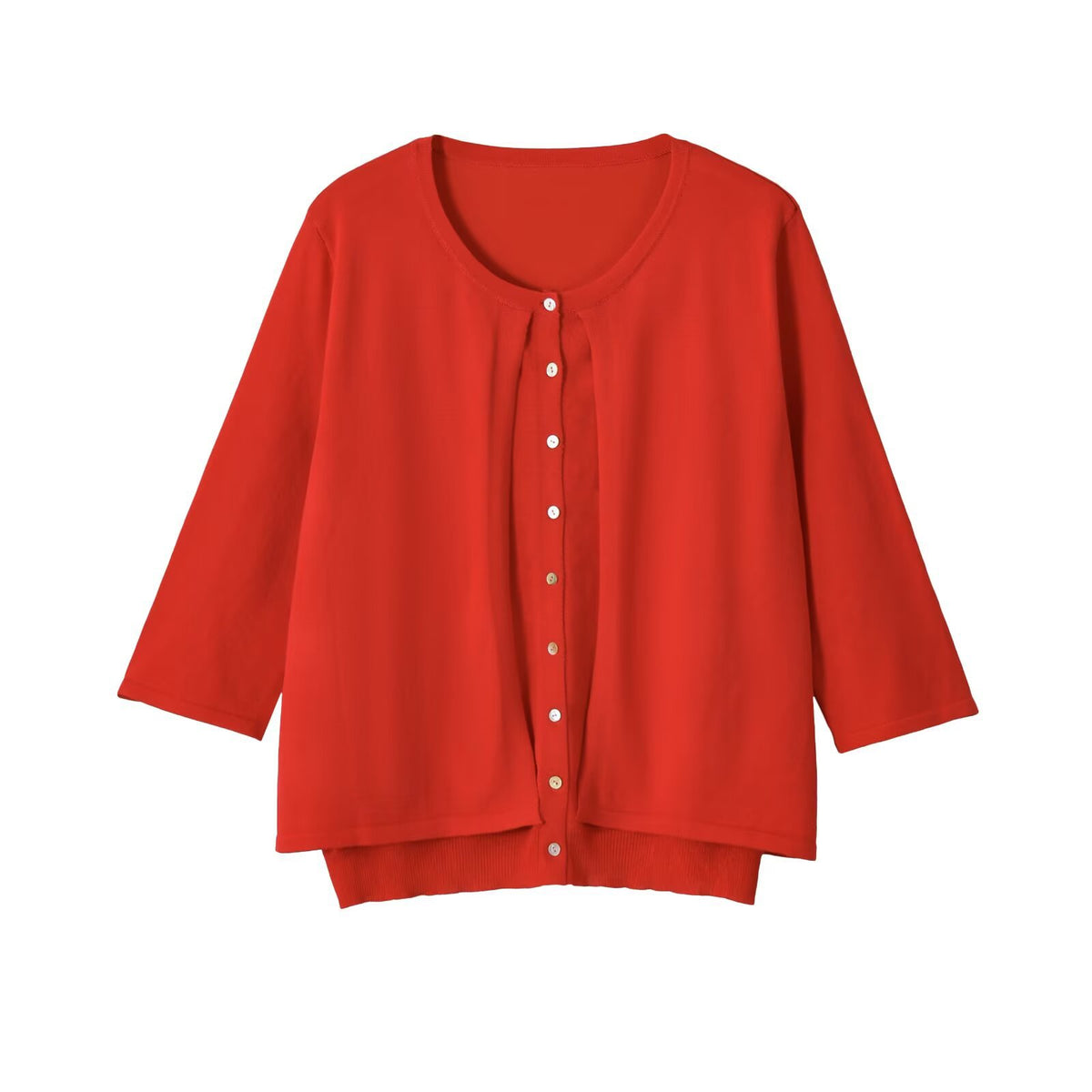 Women's Double-Layer Knit Sweater Jacket | Crew Neck, Red