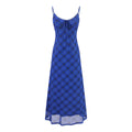 Women's Blue Plaid Strapless Long Dress | Polyester & Spandex