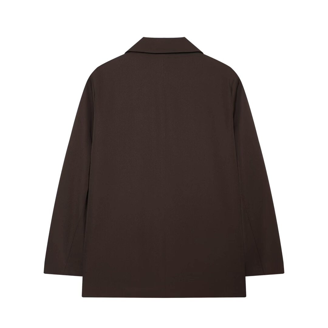 Women's Two-Button Lapel Blazer | Polyester, Black & Dark Brown - Black