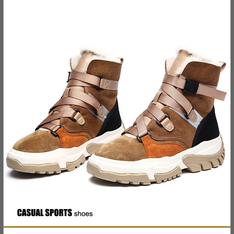 Women's Suede Platform Sneaker Boots | Wool Lining, Camel