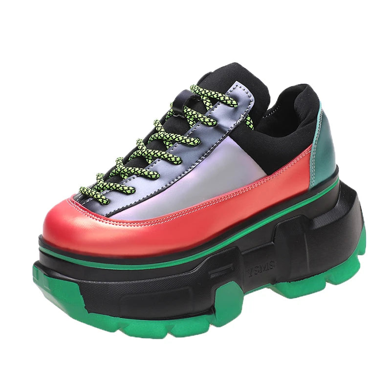 Women's Chunky Lace-Up Sneakers | Thick Sole, Multicolor