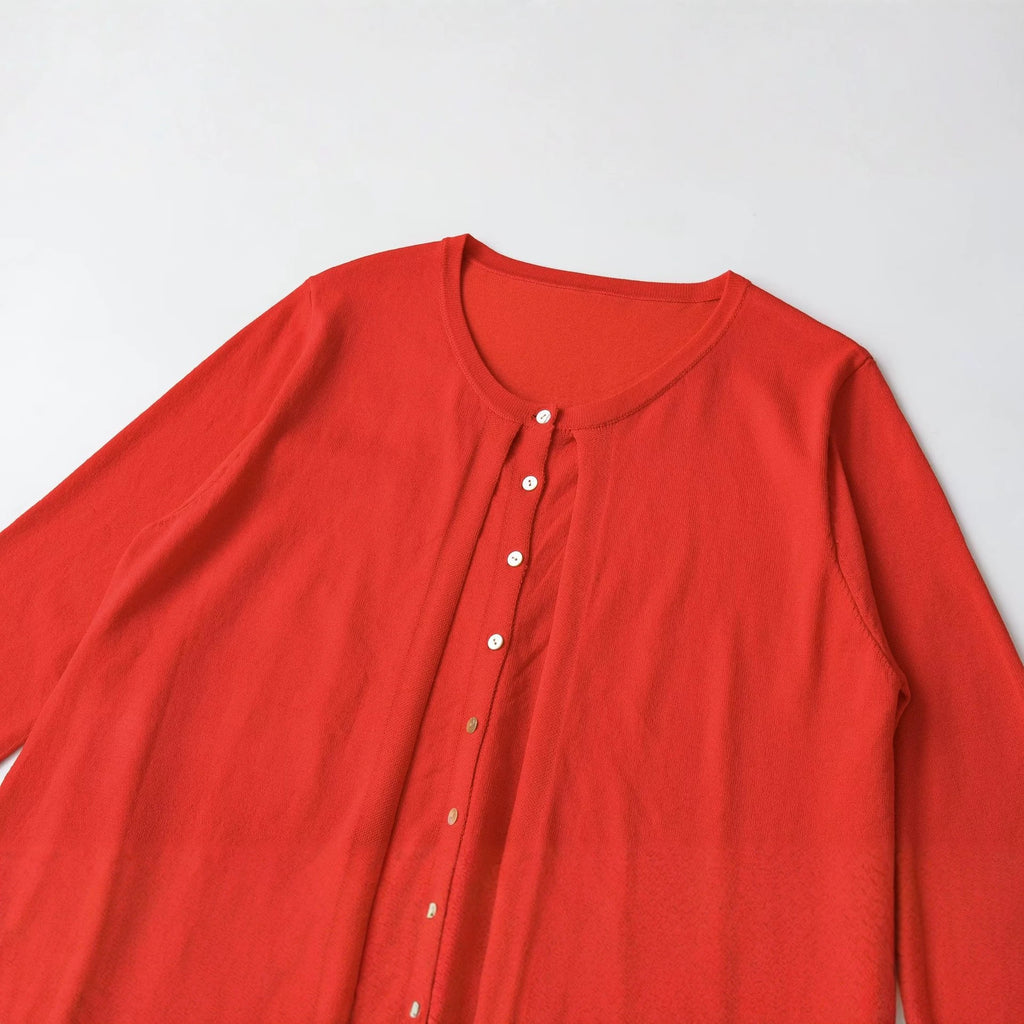 Women's Double-Layer Knit Sweater Jacket | Crew Neck, Red