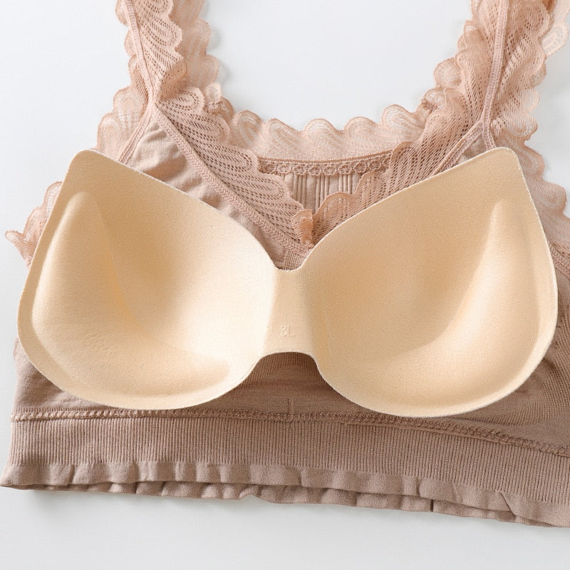 Women's Lace Cotton Sports Bra | Yoga Top, One Size, 6 Colors