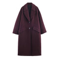 Women's Oversized Long Coat | Single-Breasted, Flip Collar, Burgundy