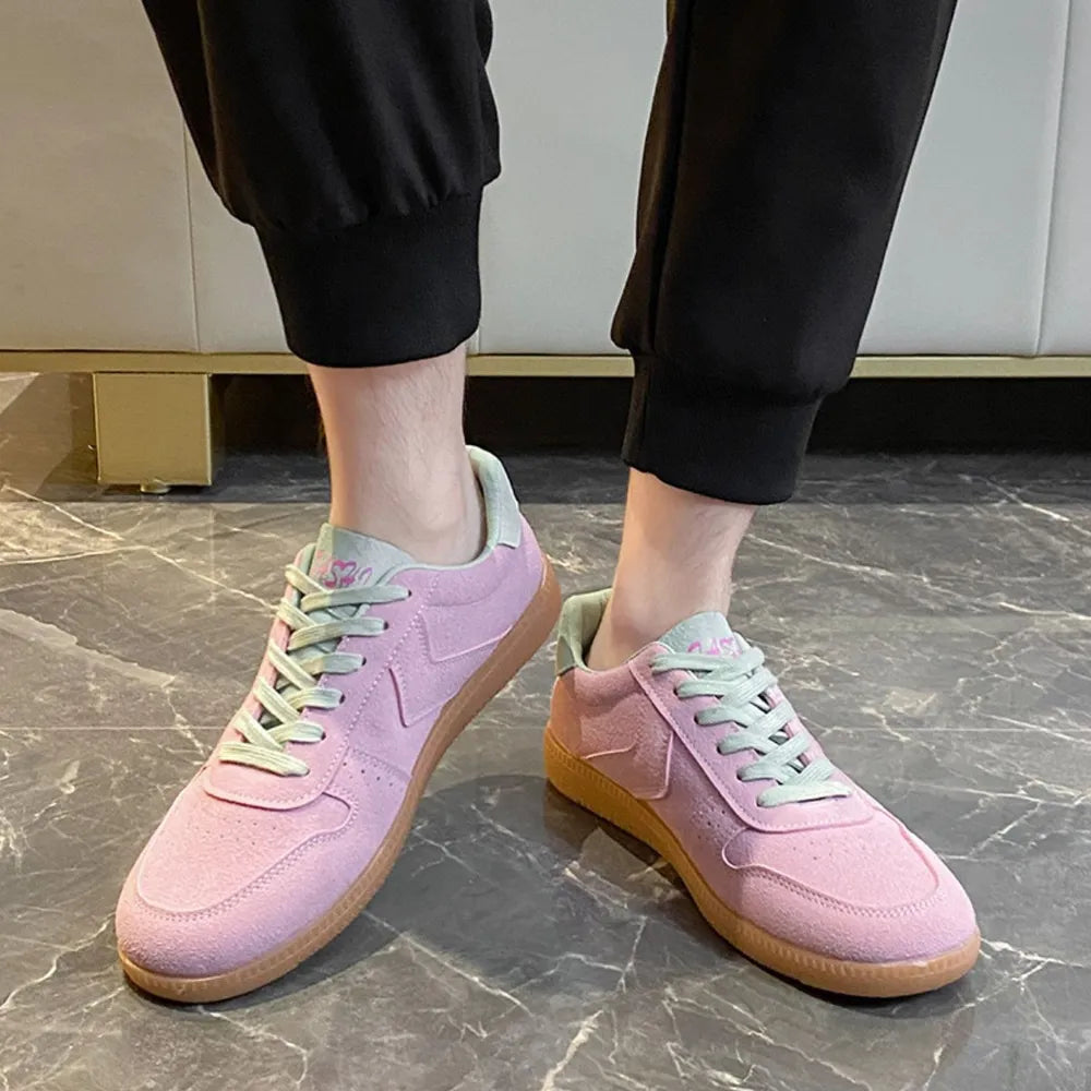Women's Round Toe Lace-Up Sneakers | Mesh & PU, Pink or Beige