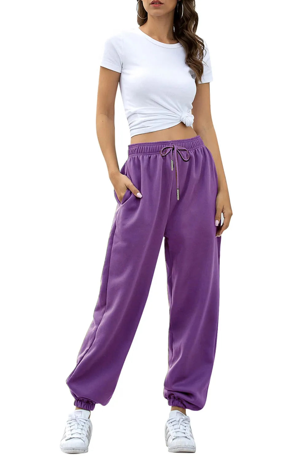 Women's High-Waist Drawstring Joggers | Pockets, Navy/Olive/Pink - Olive