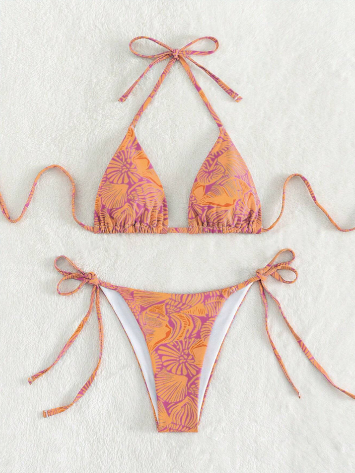 Women's Floral Two-Piece Swimsuit | Padded Soft Cups, 5 Colors - Deep Blue with White Flowers