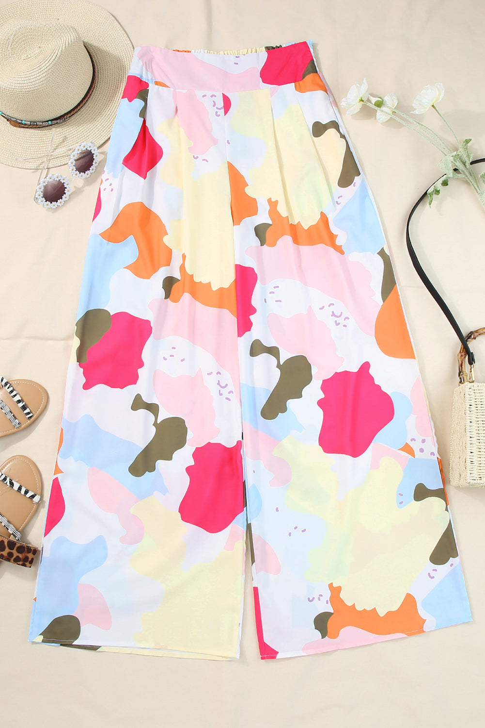 Women's Multicolor Print Flowy Wide-Leg Pants