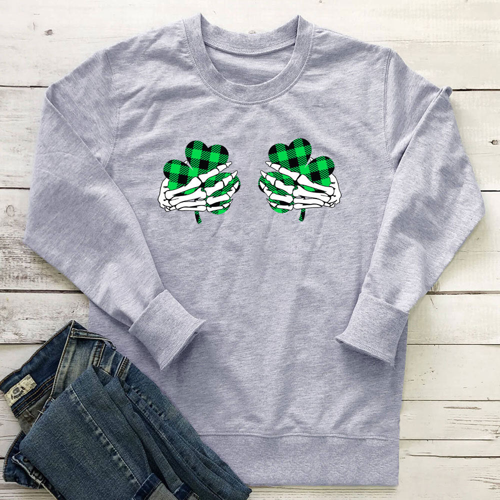 Women's Skeleton Hand Clover Print Hoodie | Cotton, 7 Colors