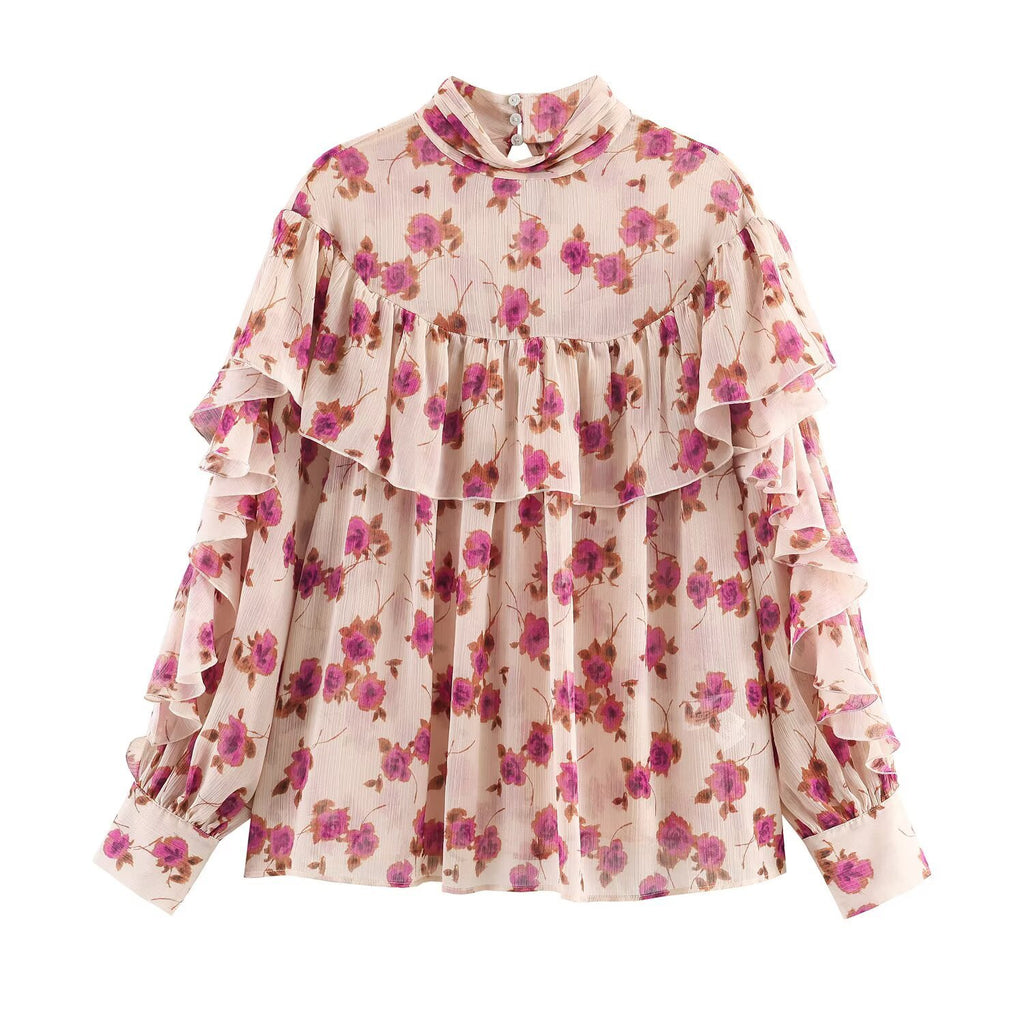 Women's Printed Layered-Look Polo Shirt | Long Sleeve, Polyester