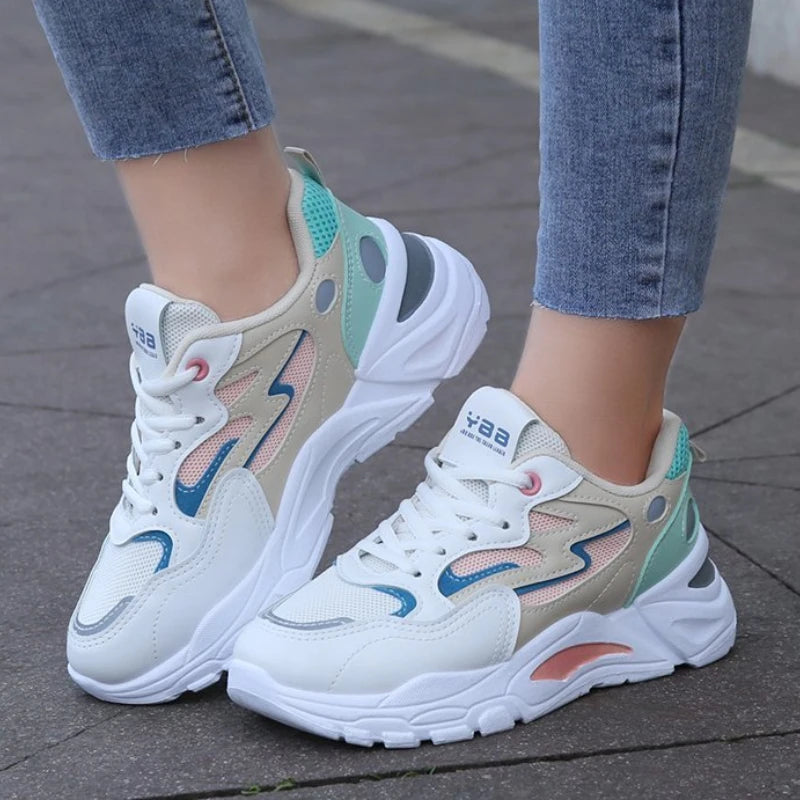 Women's Chunky Platform Sneakers | Breathable Mesh, Lace-Up
