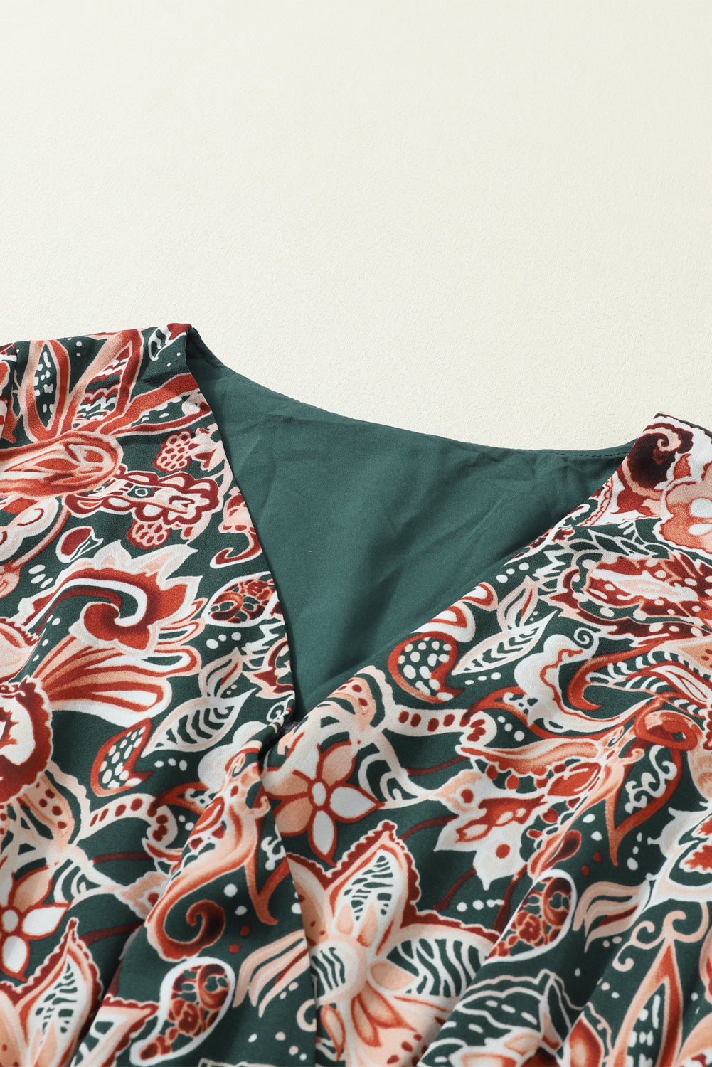 Women's Brown Geometric Print Surplice Dress | Long-Sleeve Flowy Dress
