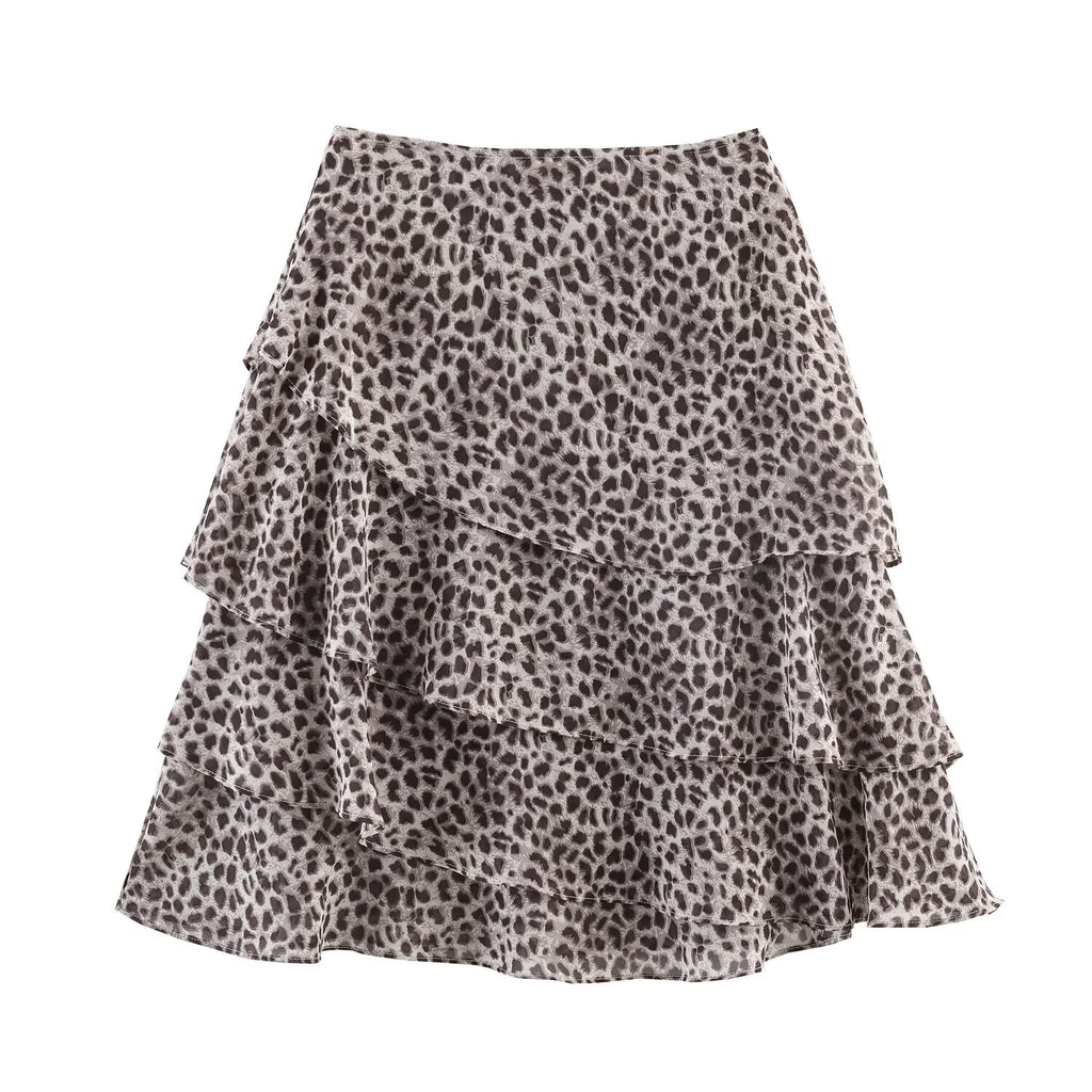 Women's Leopard Print Tiered Chiffon Mini Skirt