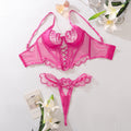 Women's Embroidered Bra & Panty Set | Cross Tie, Rose Red or Black