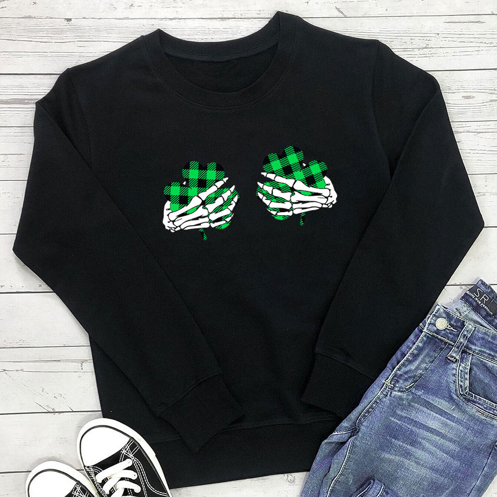 Women's Skeleton Hand Clover Print Hoodie | Cotton, 7 Colors