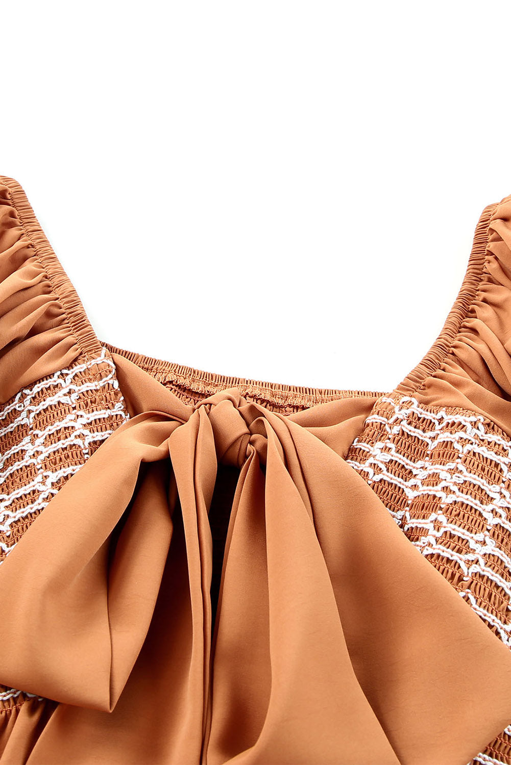 Women's Brown Square-Neck Babydoll Top | Wide-Sleeve Flowy Blouse