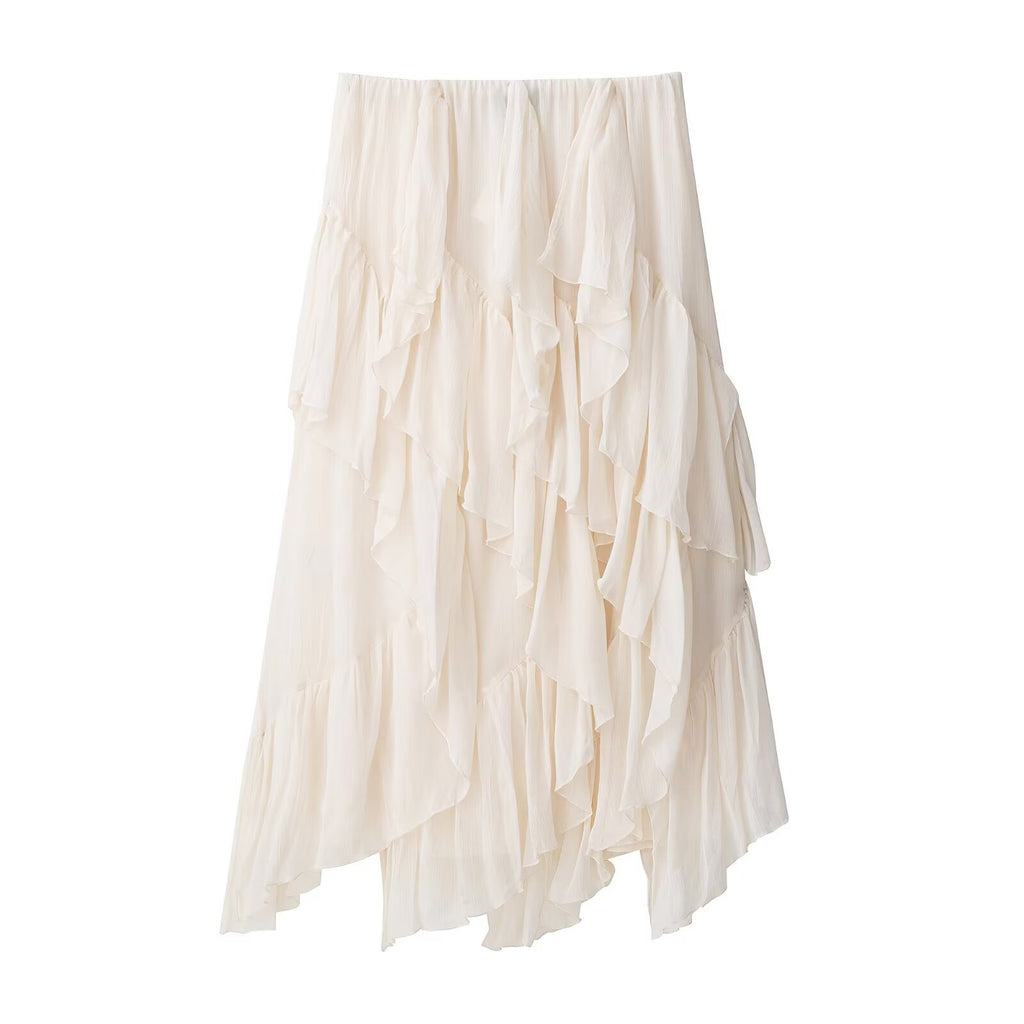 Women's Beige Irregular Long Skirt | Polyester, Patchwork Detail