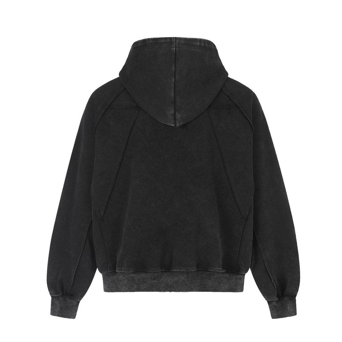 Women's Black Washed Zip-Up Hoodie | Printed, Loose Fit