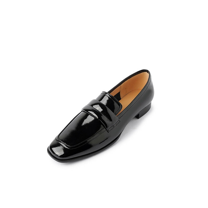 Women's Cowhide Leather Square Toe Loafers | Black, Gold, Silver