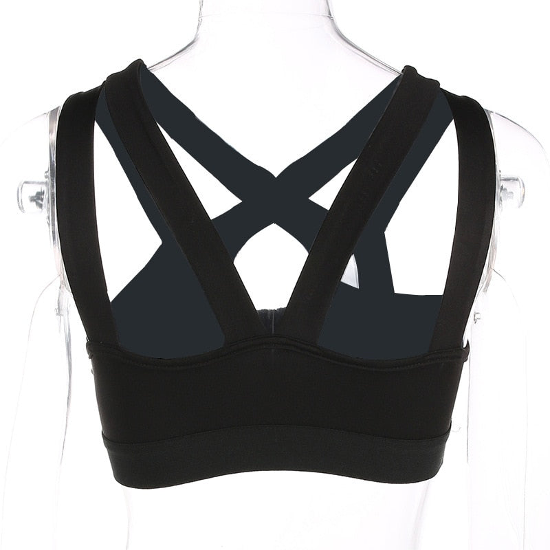 Women's Halter Strappy Yoga Sports Bra | Polyester, Black