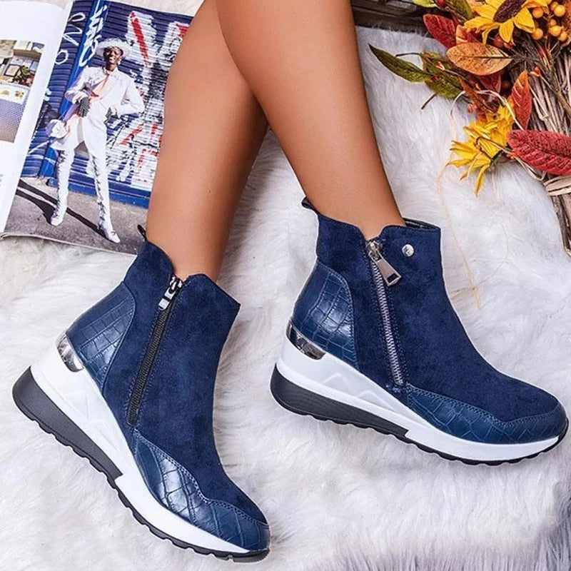 Women's High Top Platform Wedge Sneakers | Zipper, 4 Colors