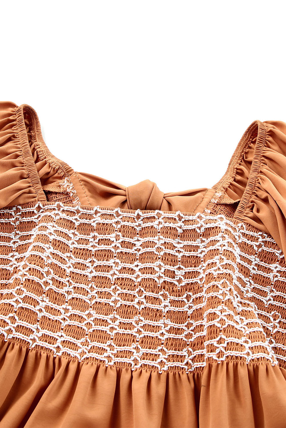 Women's Brown Square-Neck Babydoll Top | Wide-Sleeve Flowy Blouse