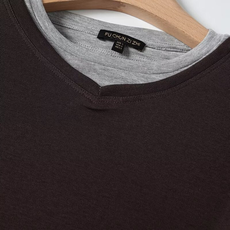 Double-Layer Collar Slim Fit Long Sleeve Top | Faux Two-Piece