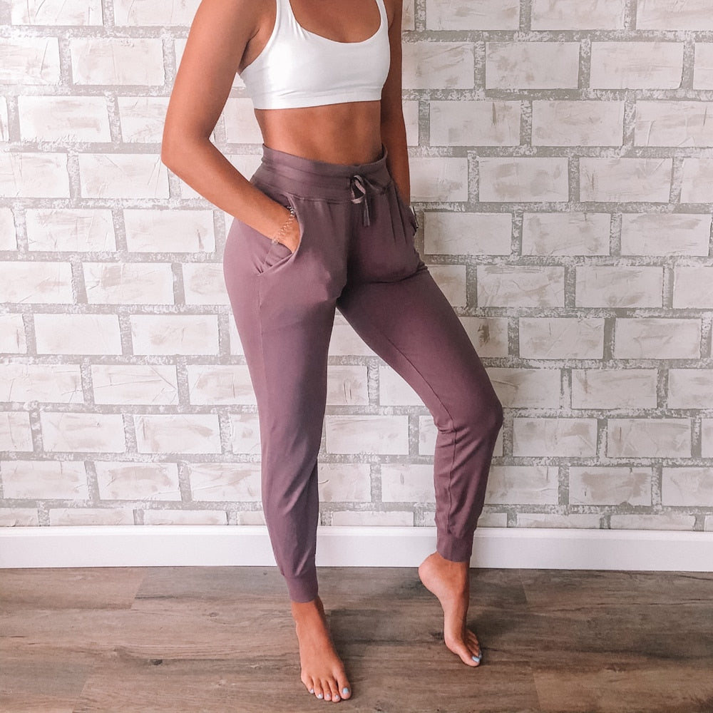 Women's Workout Joggers | Nylon & Spandex, Pocket, 6 Colors - Dark Purple