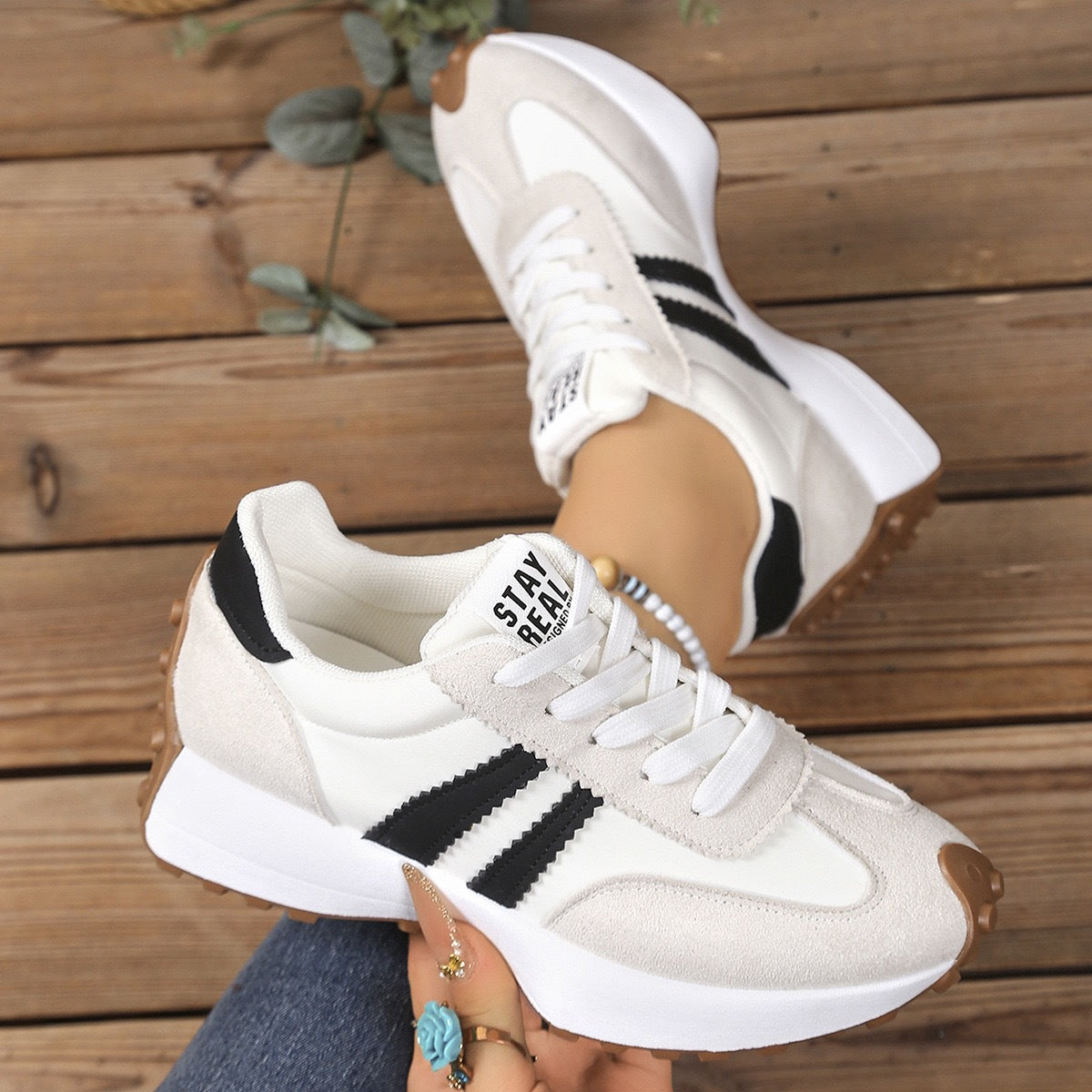Women's Chunky Sole Sneakers | Microfiber Leather, 5 Colors - Black