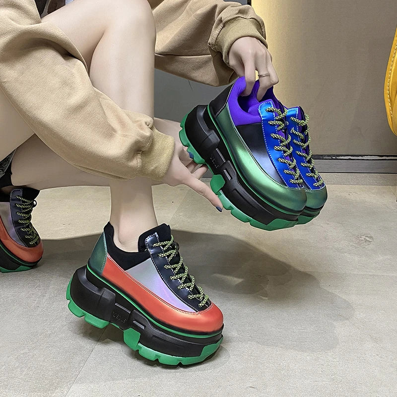 Women's Chunky Lace-Up Sneakers | Thick Sole, Multicolor