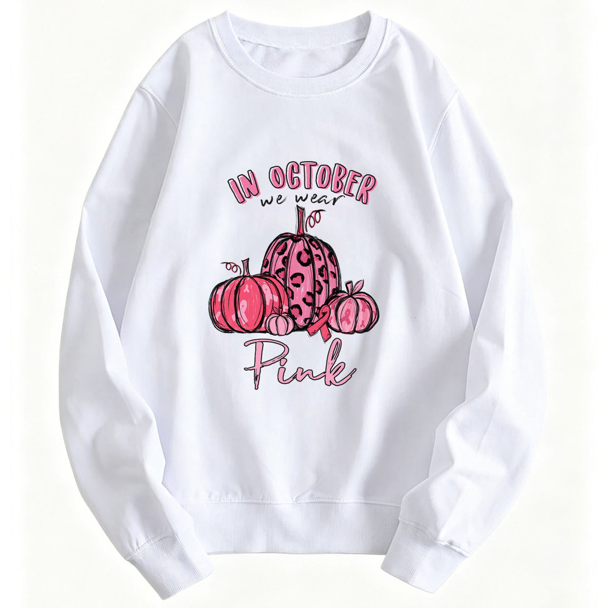 Printed Crew-Neck Hoodie | Street Style - Apricot