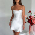 Women's Satin Backless Mini Dress | A-Line, Sleeveless