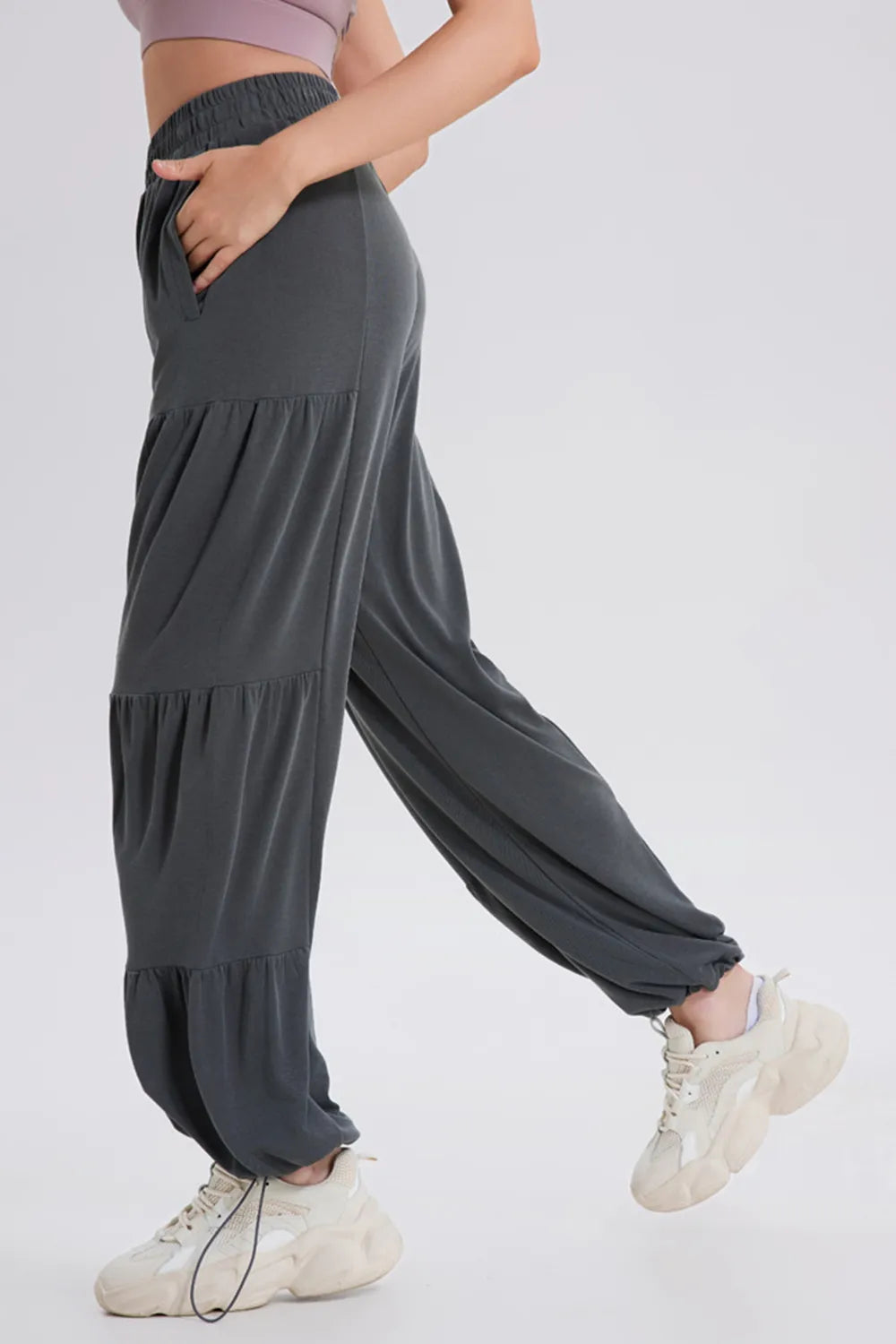 Women's Ruched Drawstring Joggers | Elastic Waist, 5 Colors - Lavender