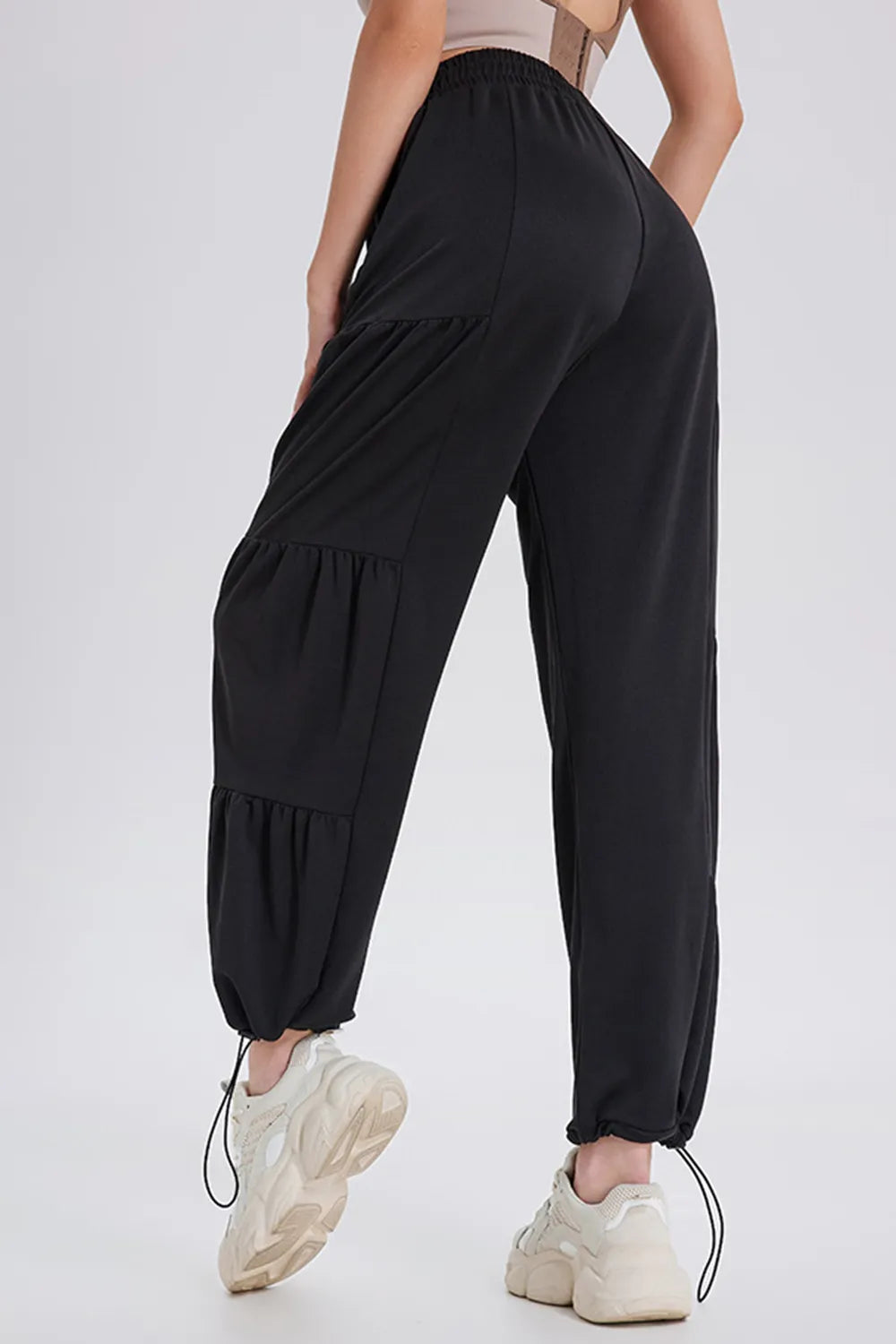 Women's Ruched Drawstring Joggers | Elastic Waist, 5 Colors - Pale Blush