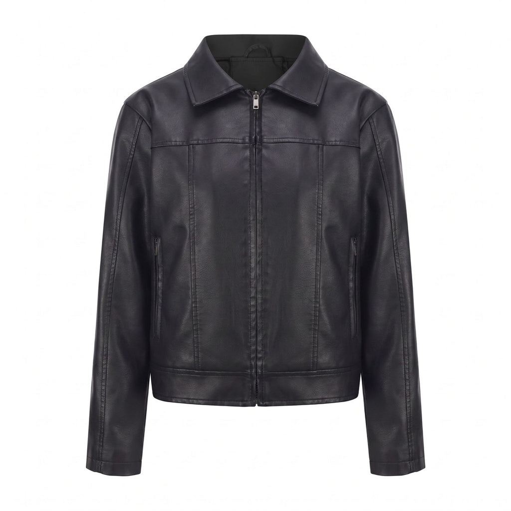 Women's PU Lapel Collar Zip Jacket | Black, Coffee, Camel